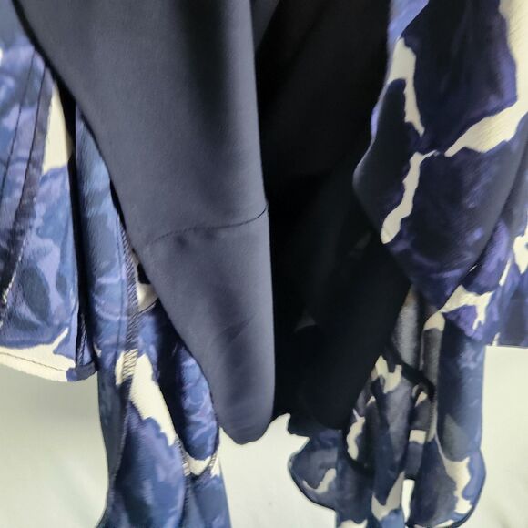 Talbots Womens Size 8 Midi Dress Blue Floral Zip Back Lined Ruffle Hem - Picture 4 of 13